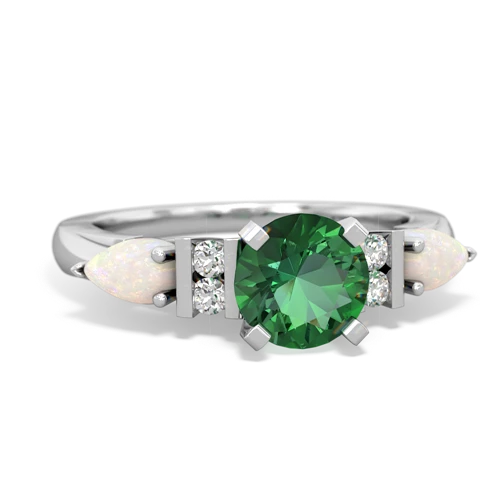 Lab Emerald Lab Created Emerald with Genuine Opal and  Engagement ring Ring