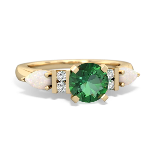 Lab Emerald Lab Created Emerald with Genuine Opal and  Engagement ring Ring
