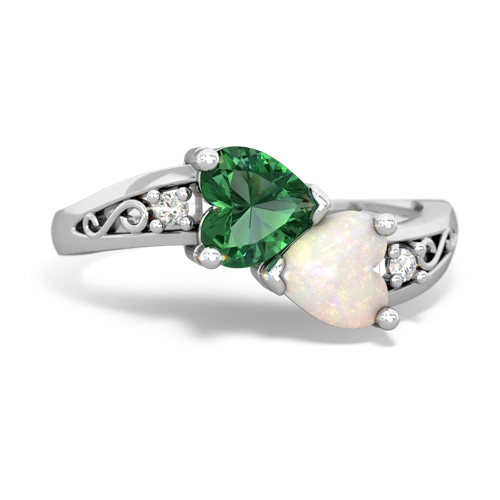 Lab Emerald Lab Created Emerald with Genuine Opal Snuggling Hearts ring Ring
