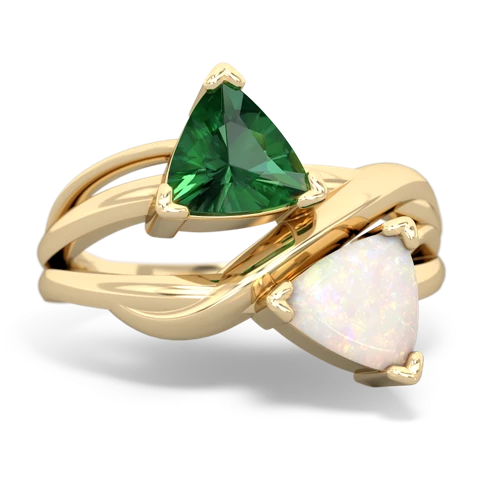Lab Emerald Lab Created Emerald with Genuine Opal Split Band Swirl ring Ring