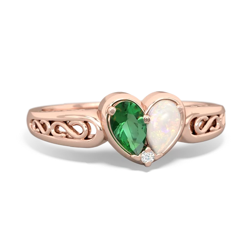 Lab Emerald Lab Created Emerald with Genuine Opal filligree Heart ring Ring