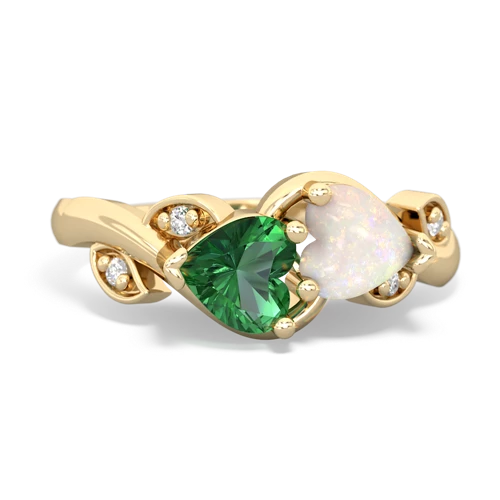 Lab Emerald Lab Created Emerald with Genuine Opal Floral Elegance ring Ring
