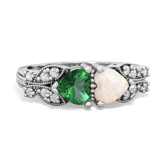 Lab Emerald Lab Created Emerald with Genuine Opal Diamond Butterflies ring Ring