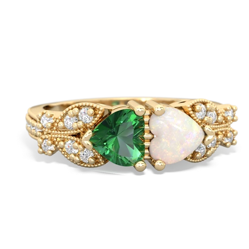 Lab Emerald Lab Created Emerald with Genuine Opal Diamond Butterflies ring Ring