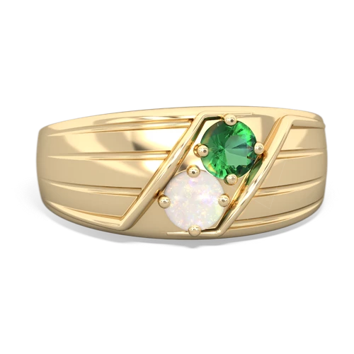 Lab Emerald Lab Created Emerald with Genuine Opal Art Deco Men's ring Ring