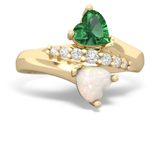 Lab Emerald Lab Created Emerald with Genuine Opal Heart to Heart Bypass ring Ring