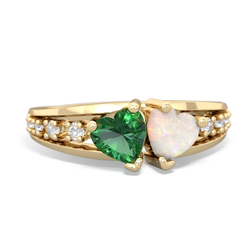 Lab Emerald Lab Created Emerald with Genuine Opal Heart to Heart ring Ring