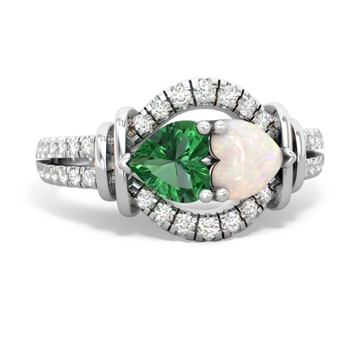 Lab Emerald Lab Created Emerald with Genuine Opal Art-Deco Keepsake ring Ring