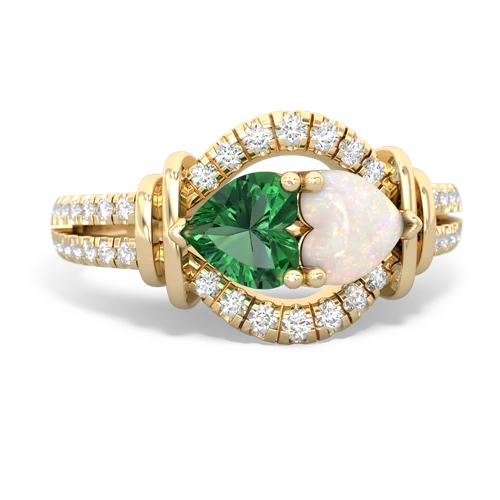 Lab Emerald Lab Created Emerald with Genuine Opal Art-Deco Keepsake ring Ring