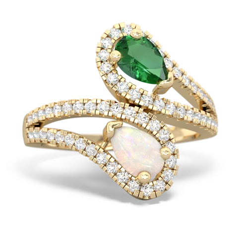 Lab Emerald Lab Created Emerald with Genuine Opal Diamond Dazzler ring Ring