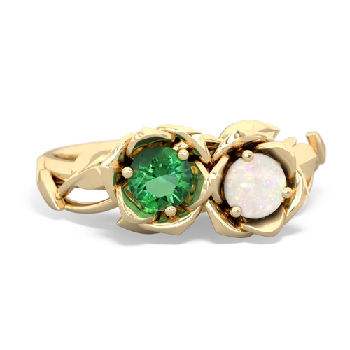 Lab Emerald Lab Created Emerald with Genuine Opal Rose Garden ring Ring