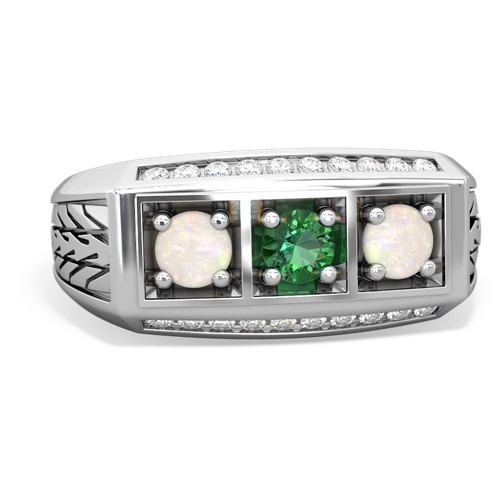 lab emerald-opal three stone ring