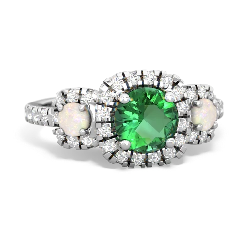 Lab Emerald Lab Created Emerald with Genuine Opal and Genuine Aquamarine Regal Halo ring Ring