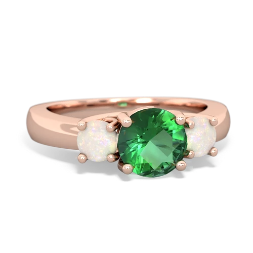 Lab Emerald Lab Created Emerald with Genuine Opal and Lab Created Pink Sapphire Three Stone Trellis ring Ring