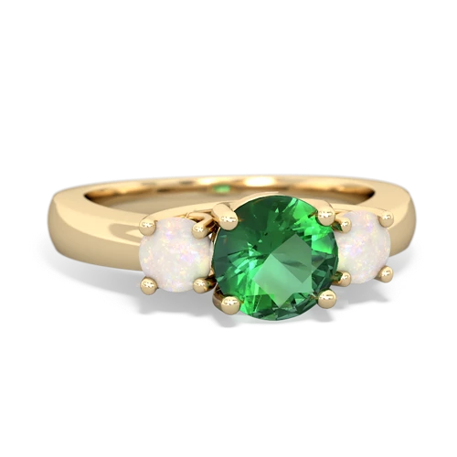 Lab Emerald Lab Created Emerald with Genuine Opal and  Three Stone Trellis ring Ring