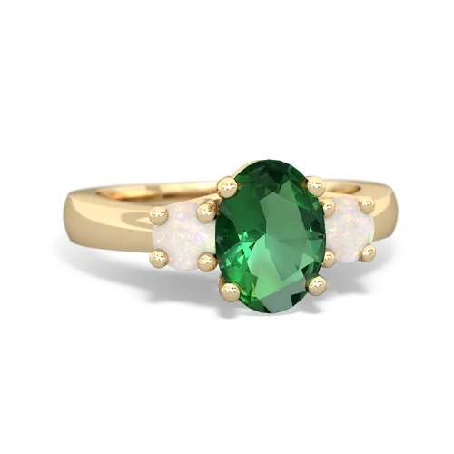 Lab Emerald Lab Created Emerald with Genuine Opal Three Stone Trellis ring Ring