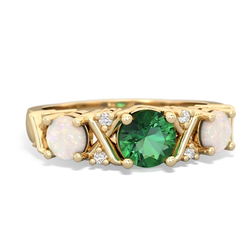 Lab Emerald Lab Created Emerald with Genuine Opal and  Hugs and Kisses ring Ring