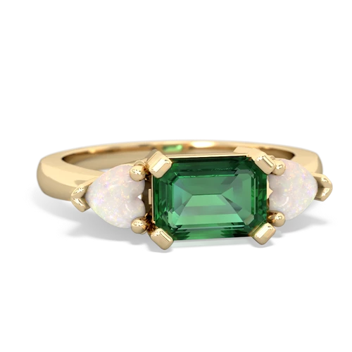 Lab Emerald Lab Created Emerald with Genuine Opal and Genuine White Topaz Three Stone ring Ring