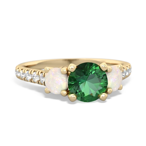 Lab Emerald Lab Created Emerald with Genuine Opal and  Pave Trellis ring Ring
