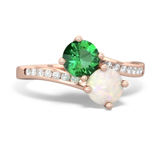 Lab Emerald Lab Created Emerald with Genuine Opal Keepsake Two Stone ring Ring