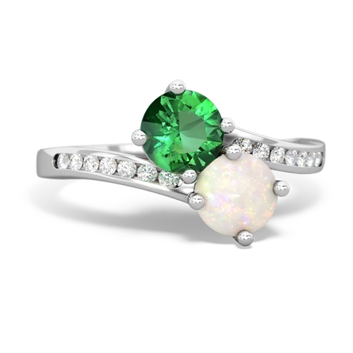 lab emerald-opal two stone channel ring