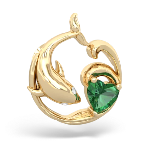 lab emerald dolphin heart pendant