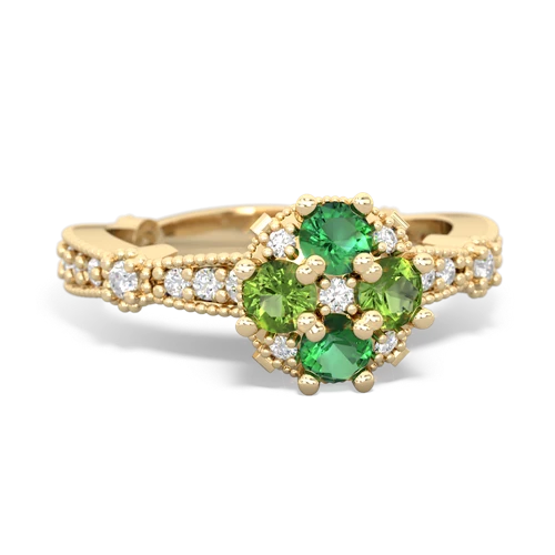 Lab Emerald Lab Created Emerald with Genuine Peridot Milgrain Antique Style ring Ring