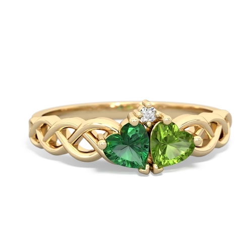 Lab Emerald Lab Created Emerald with Genuine Peridot Heart to Heart Braid ring Ring