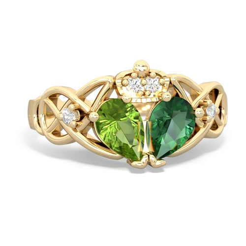 Lab Emerald Lab Created Emerald with Genuine Peridot Two Stone Claddagh ring Ring