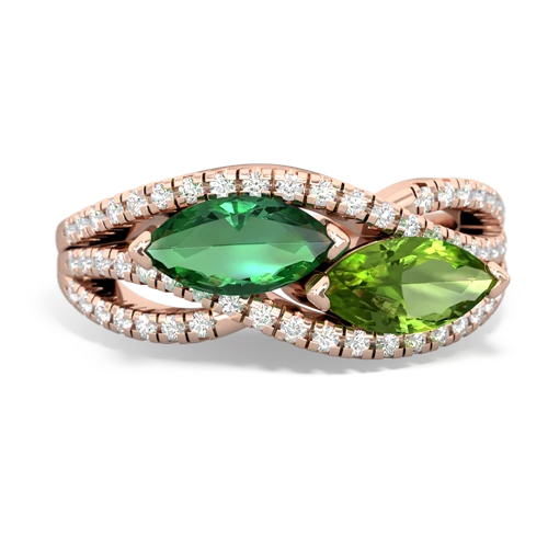 Lab Emerald Lab Created Emerald with Genuine Peridot Diamond Rivers ring Ring