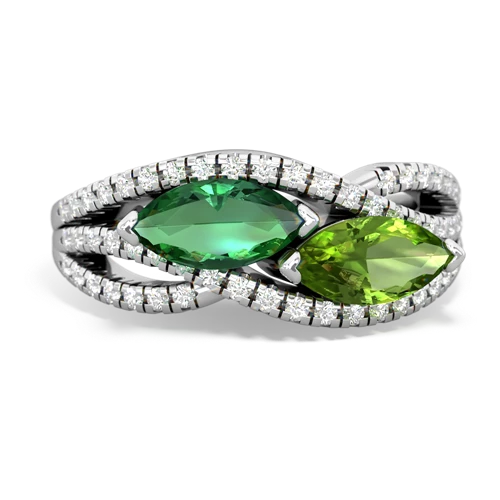 lab emerald-peridot double heart ring