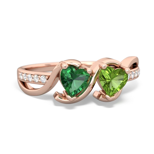 lab emerald-peridot double heart ring