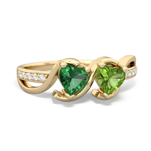 lab emerald-peridot double heart ring