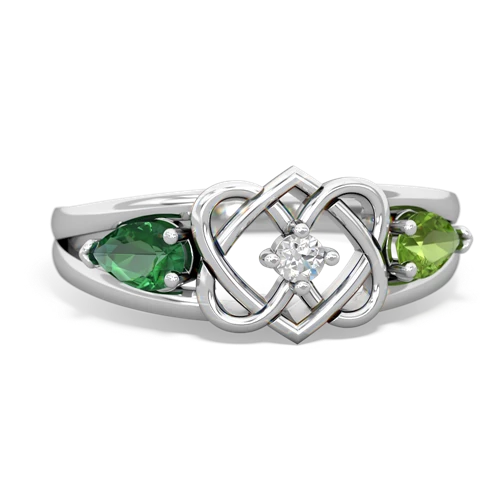 lab emerald-peridot double heart ring