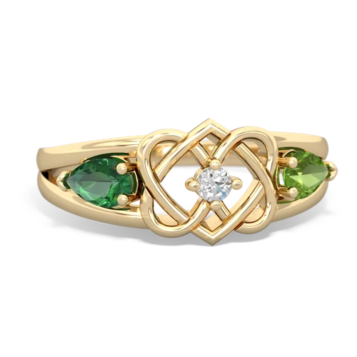 lab emerald-peridot double heart ring