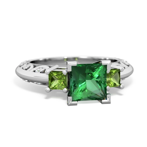 Lab Emerald Lab Created Emerald with Genuine Peridot and Genuine Fire Opal Art Deco ring Ring