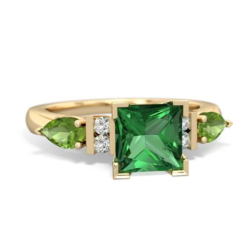 Lab Emerald Lab Created Emerald with Genuine Peridot and Genuine Aquamarine Engagement ring Ring