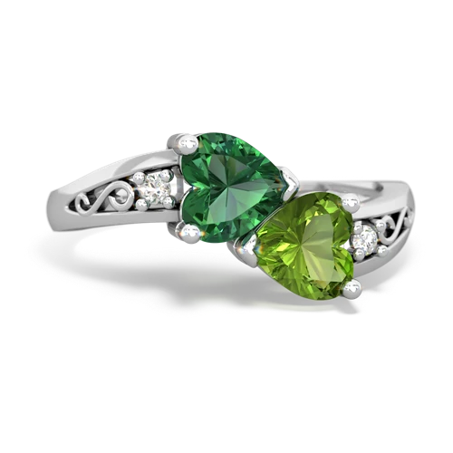 Lab Emerald Lab Created Emerald with Genuine Peridot Snuggling Hearts ring Ring