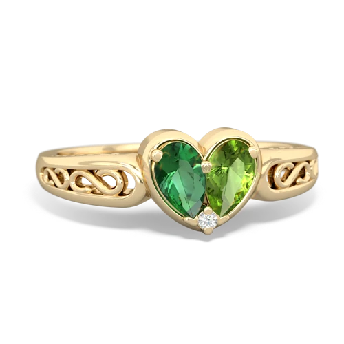 Lab Emerald Lab Created Emerald with Genuine Peridot filligree Heart ring Ring