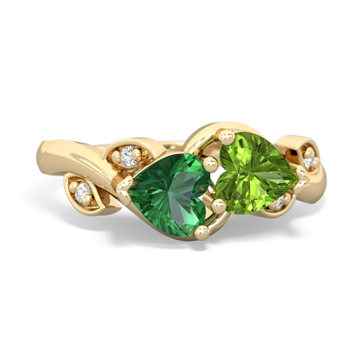 Lab Emerald Lab Created Emerald with Genuine Peridot Floral Elegance ring Ring
