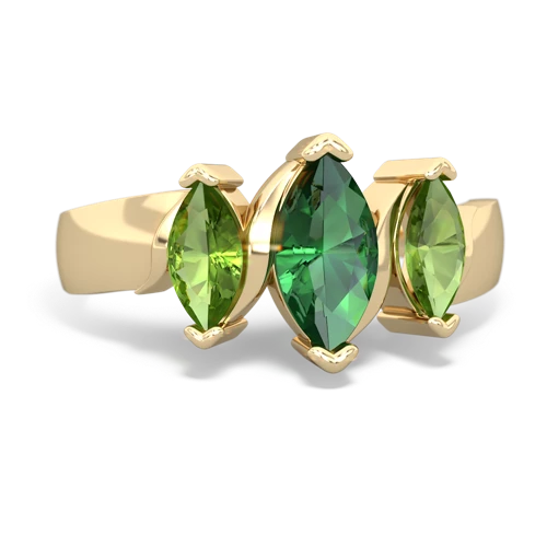 Lab Emerald Lab Created Emerald with Genuine Peridot and  Three Peeks ring Ring