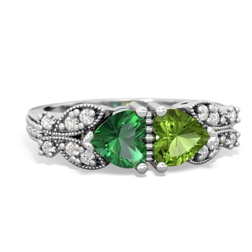 Lab Emerald Lab Created Emerald with Genuine Peridot Diamond Butterflies ring Ring