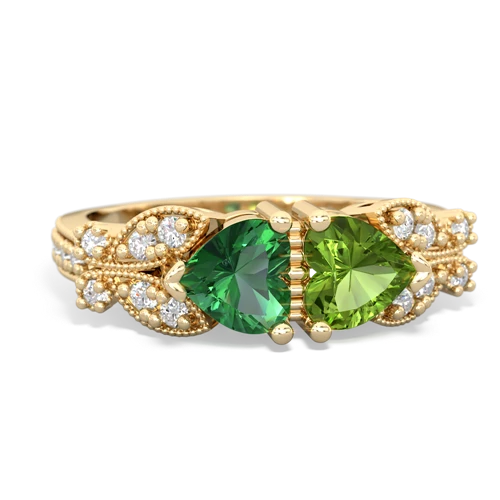 Lab Emerald Lab Created Emerald with Genuine Peridot Diamond Butterflies ring Ring
