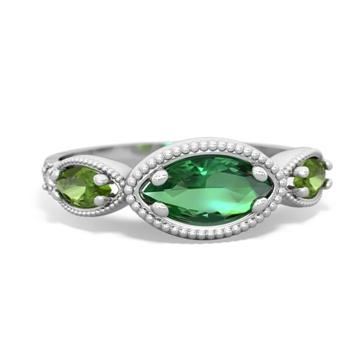 Lab Emerald Lab Created Emerald with Genuine Peridot and  Antique Style Keepsake ring Ring