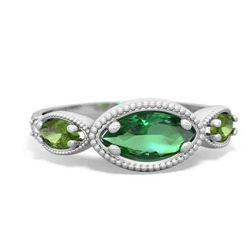 lab emerald-peridot milgrain marquise ring