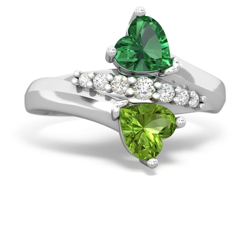 Lab Emerald Lab Created Emerald with Genuine Peridot Heart to Heart Bypass ring Ring