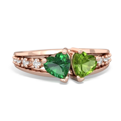 Lab Emerald Lab Created Emerald with Genuine Peridot Heart to Heart ring Ring