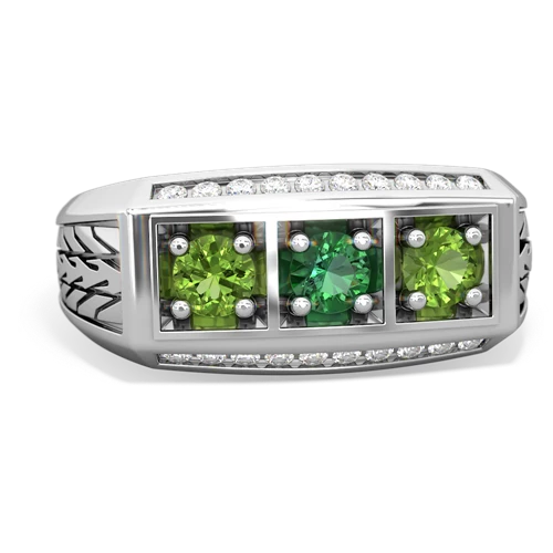 lab emerald-peridot three stone ring