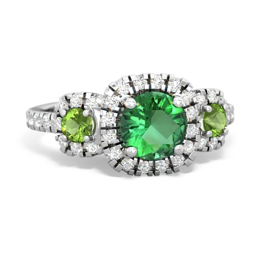 lab emerald-peridot three stone regal ring