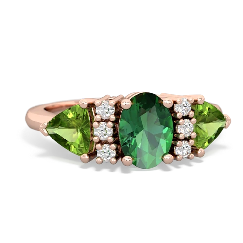 Lab Emerald Lab Created Emerald with Genuine Peridot and Lab Created Emerald Antique Style Three Stone ring Ring